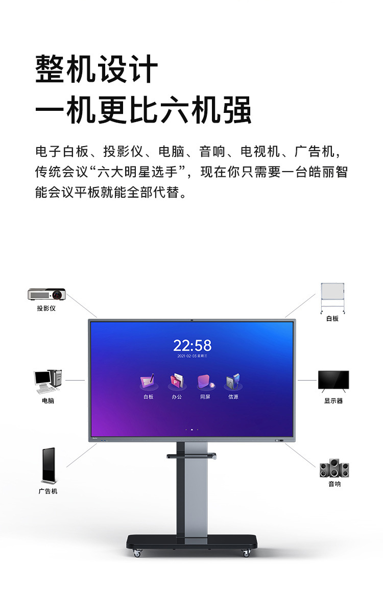 皓麗M5系列86英寸會議平板 4K交互式白板，引領智能辦公與教學新體驗